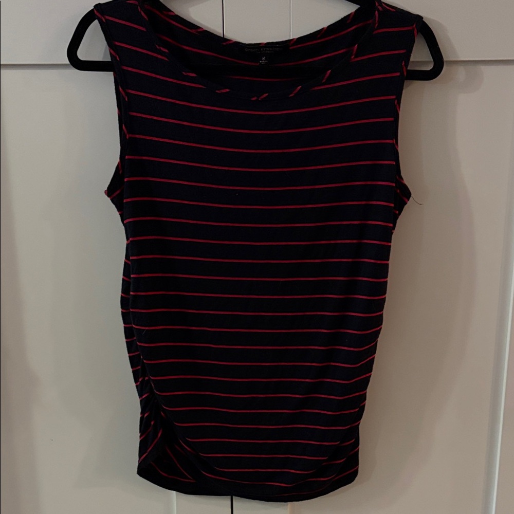Green Envelope Navy and Pink Striped Tank Top- ruching on the sides.